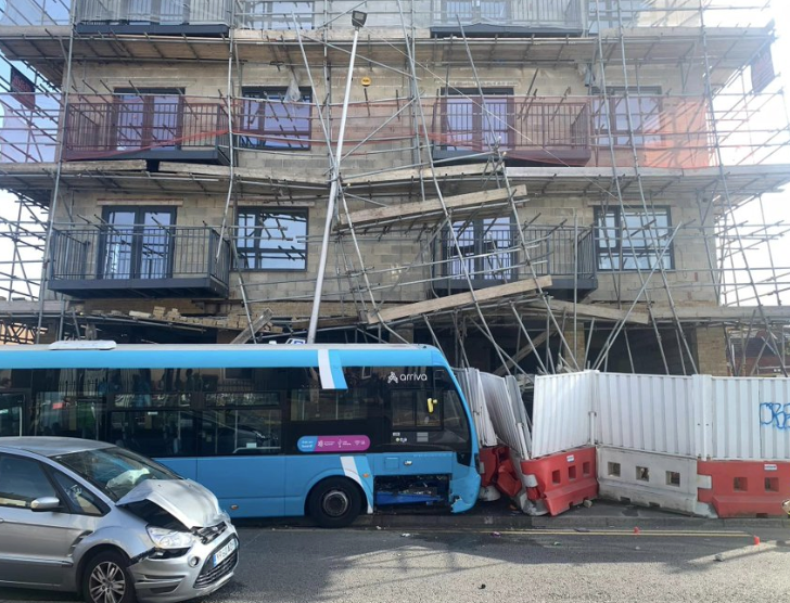 Bus Collides with Car and Crashes into Scaffolding on Jeffery Street Gillingham