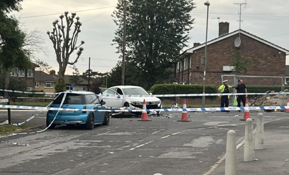 Car and Motorcycle Collision in Leigh Park — Road Remains Closed as Emergency Services Respond