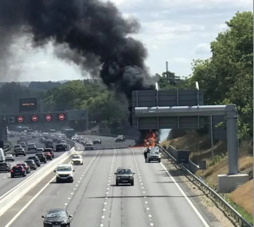 Traffic updates as motorway shuts due to vehicle fire on the M20 in Kent