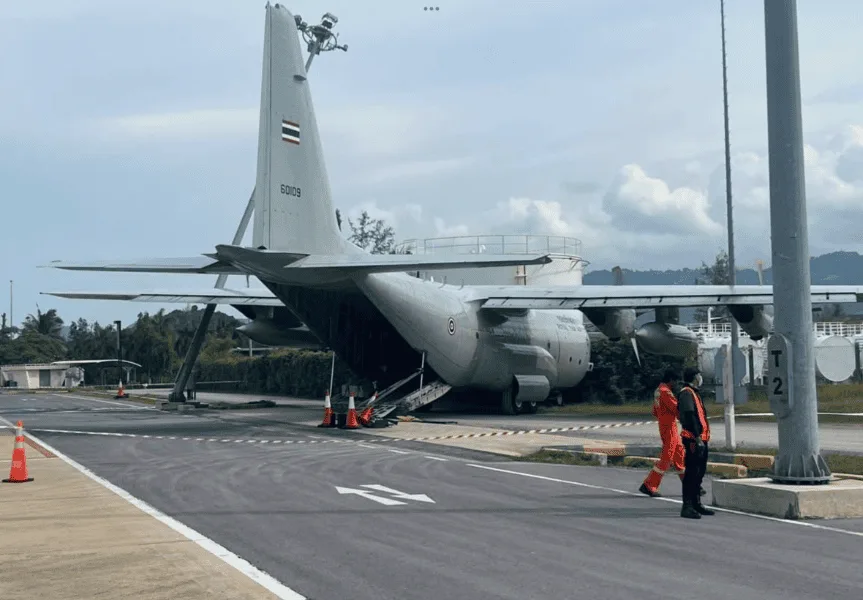 Brake Failure Causes Royal Thai Air Force C-130 Crash at Samui Airport â€“ 62 Safe, Investigation Underway
