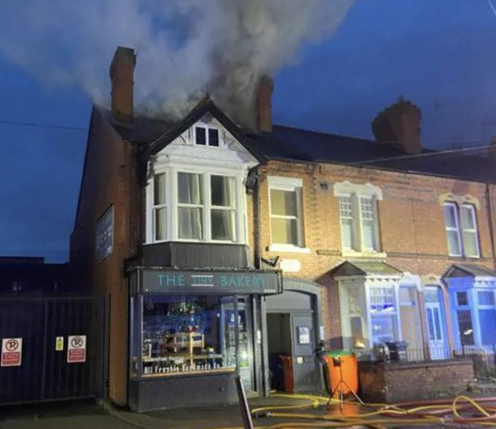 Fire Erupts Above Leicester Bakery â€“ No Injuries as Flames Tackled, Traffic Delays Loom