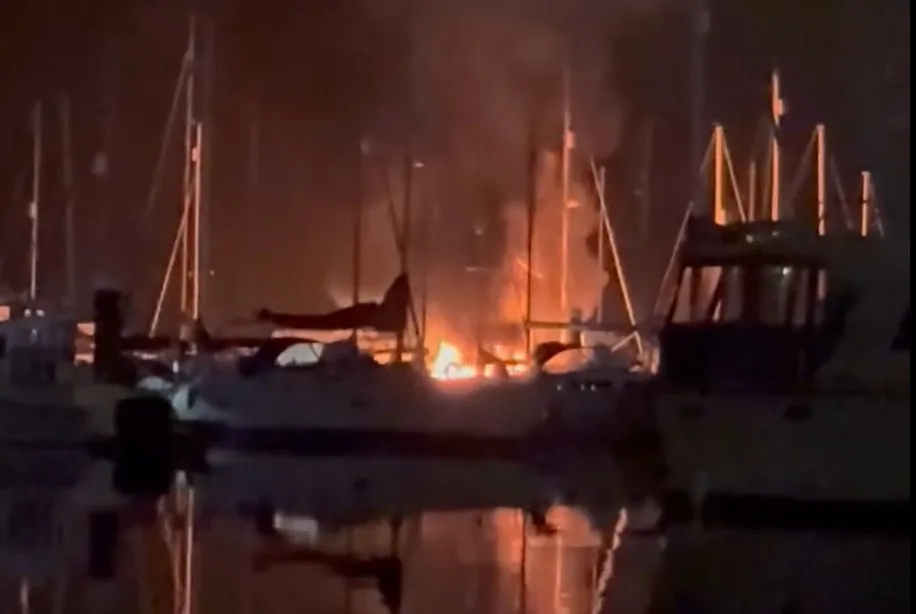 Blazing Boat Fire at Brighton Marina in Early Morning Drama â€“ No Injuries Reported