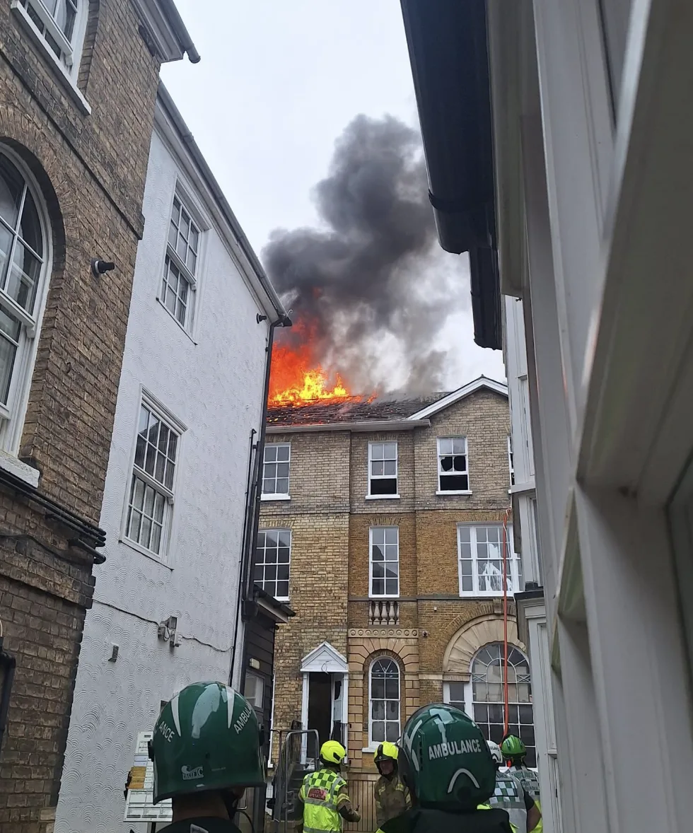 Fierce Roof Blaze at Saffron Waldenâ€™s Lime Tree Court Shuts King Street, Fire Now Under Control