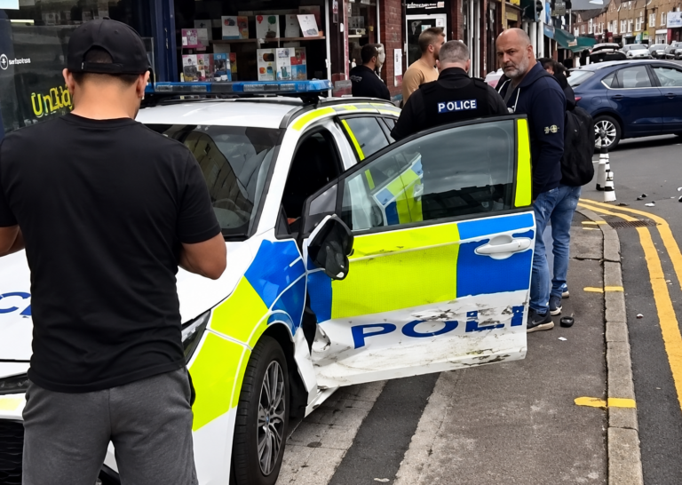 Police car crashes into Bolton shop while responding to emergency call